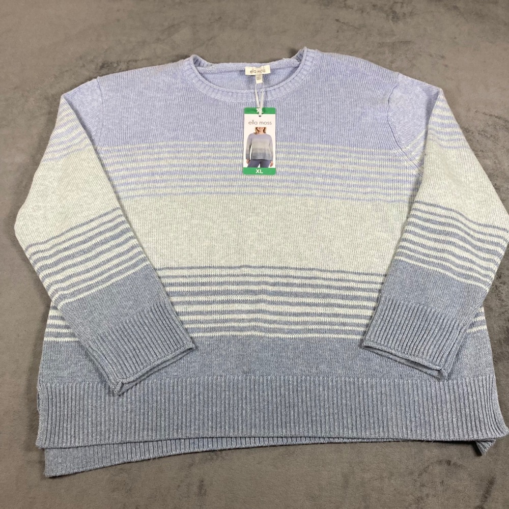 Ella Moss Blue Stripe Ombre Crewneck Sweater XL Long Sleeve Knit